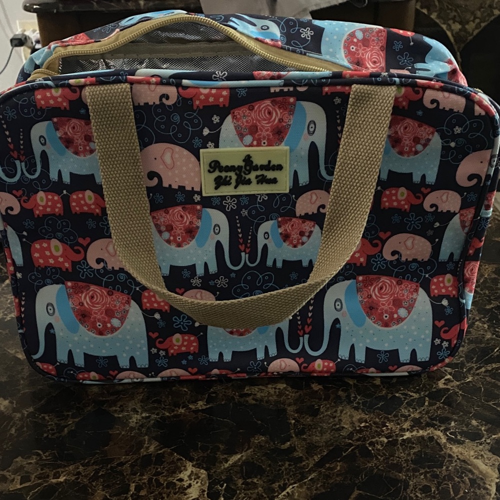 PeonyGarden Elephant Print Insulated Lunch Tote Bag